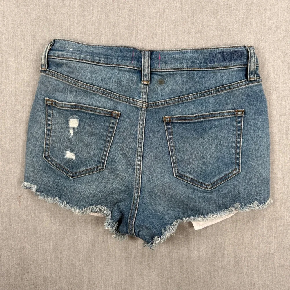 Pink Victoria's Secret Distressed Denim Shorts Medium Wash Cutoff Size‎ 10